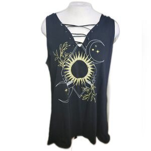 Torrid Lace Up Tank, Foxy Tarot Black, Sleeveless, Size 5x
